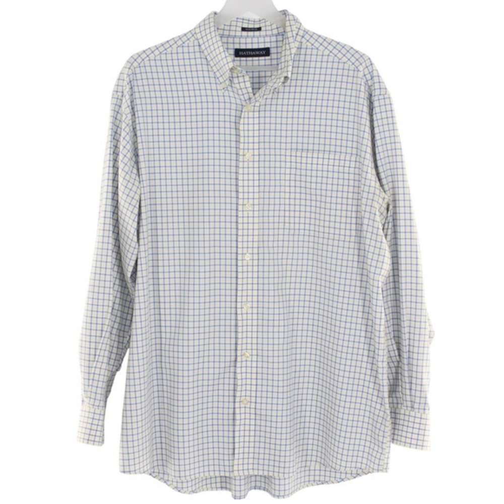 Hathaway Button Down Shirt Non-Iron Check Pattern XL‎ Blue Yellow